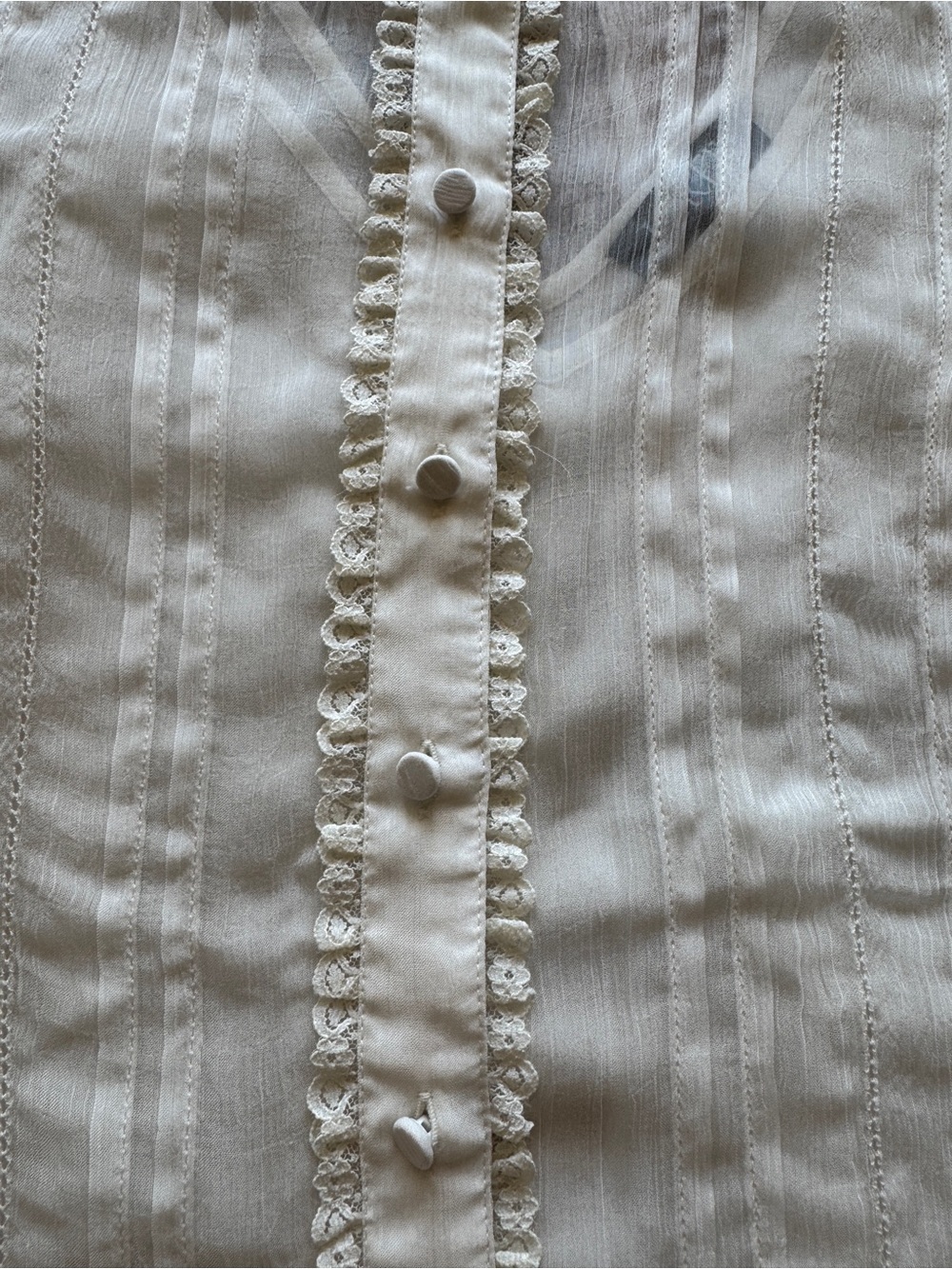 Sheer White Lace-Trim Short Sleeve Blouse - Picture 8 of 11